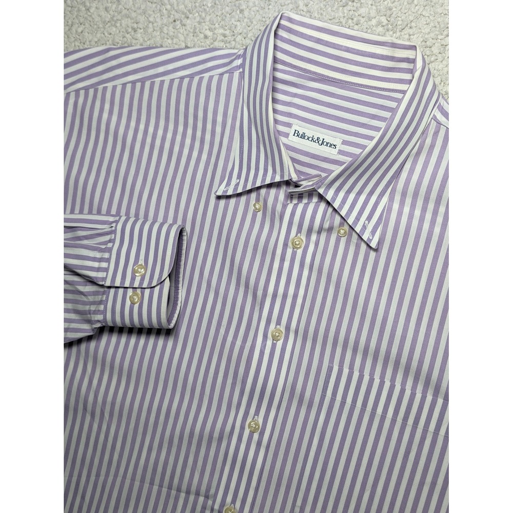 Vtg Bullock & Jones Mens XXL Purple White Striped Button Down Shirt USA Made